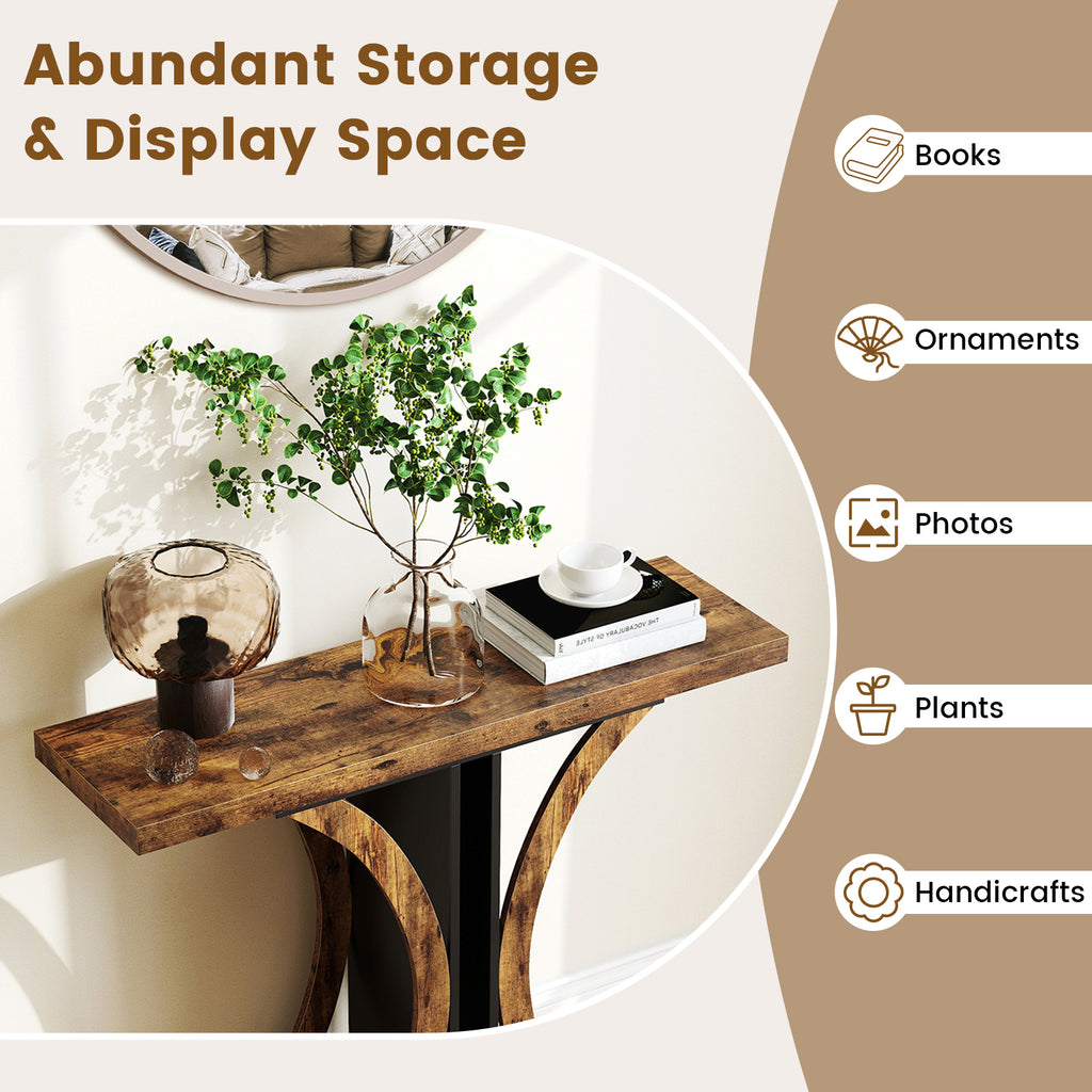 Console Table 39.5 Inch Rectangular Entryway Table with Geometric Frame-Rustic Brown