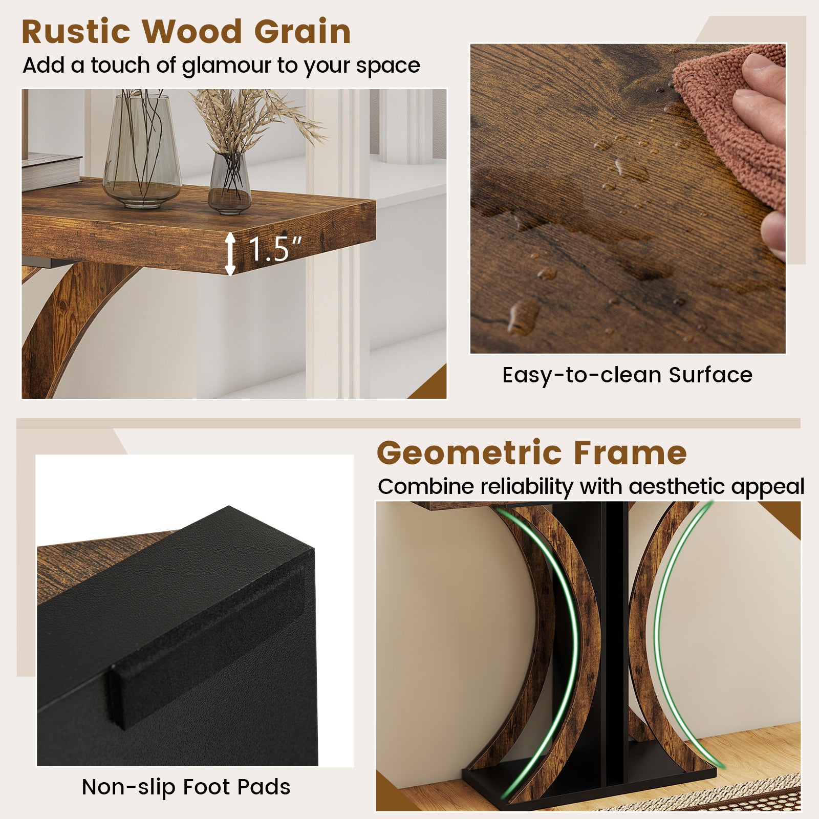 Console Table 39.5 Inch Rectangular Entryway Table with Geometric Frame-Rustic Brown