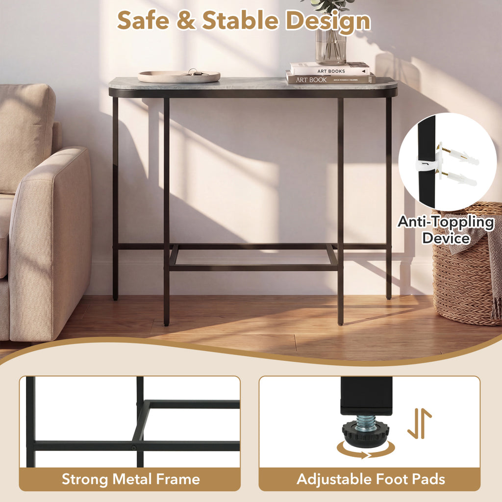 Console Table 44-Inch Entryway Table with Faux Marble Tabletop and Heavy-Duty Metal Frame-Gray