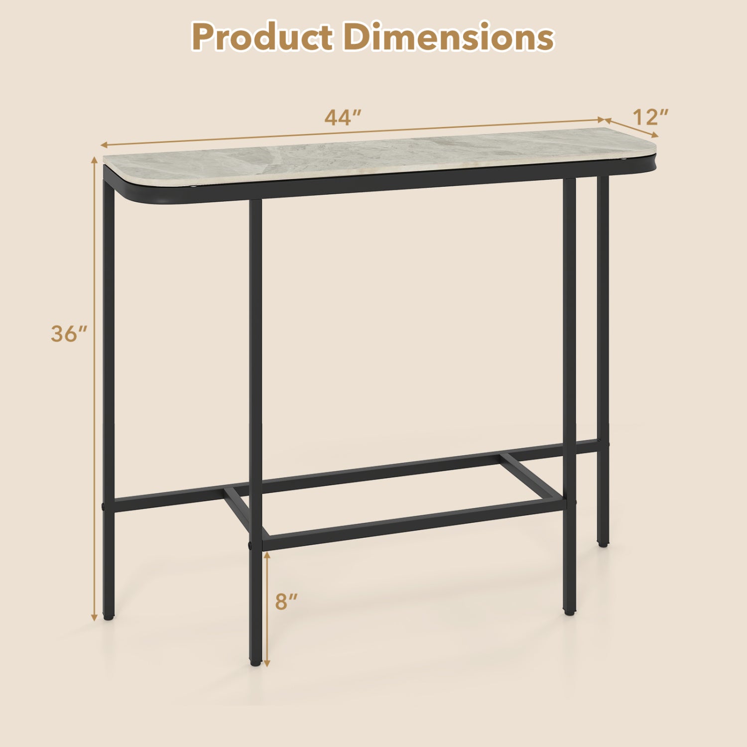 Console Table 44-Inch Entryway Table with Faux Marble Tabletop and Heavy-Duty Metal Frame-Gray