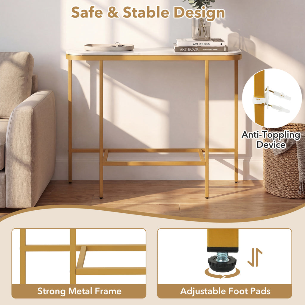 Console Table 44-Inch Entryway Table with Faux Marble Tabletop and Heavy-Duty Metal Frame-White