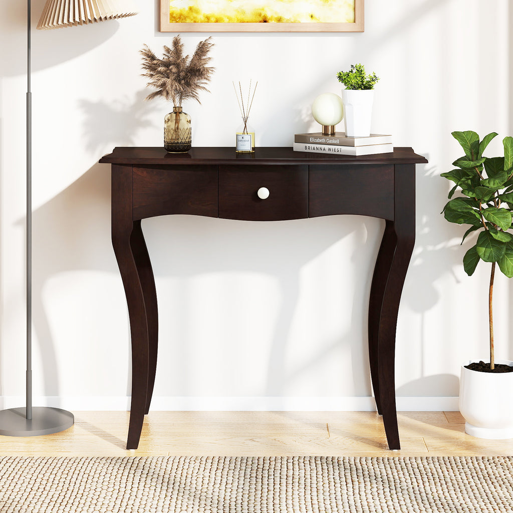 Console avec tiroir et cadre en bois massif – Espresso