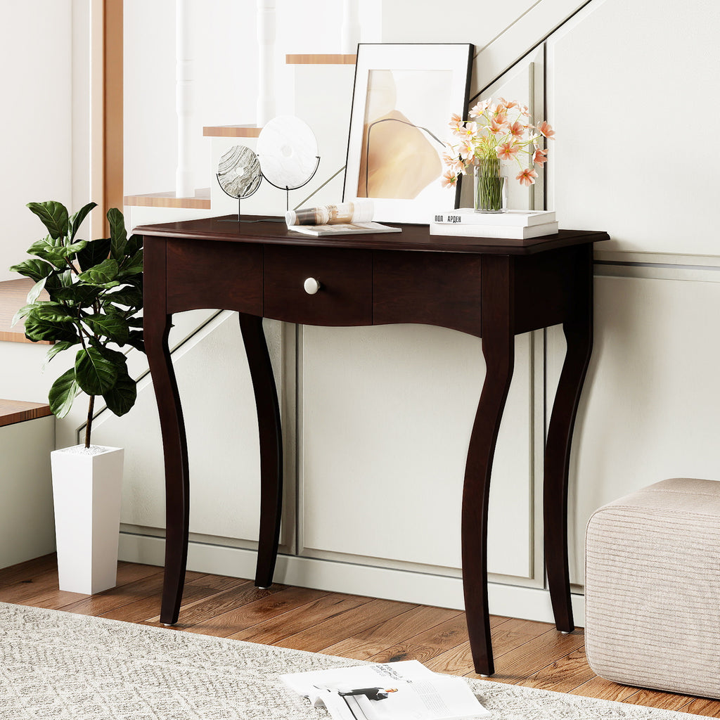 Console avec tiroir et cadre en bois massif – Espresso