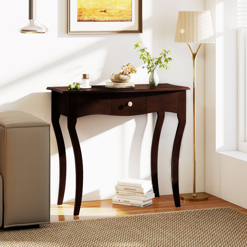 Console avec tiroir et cadre en bois massif – Espresso