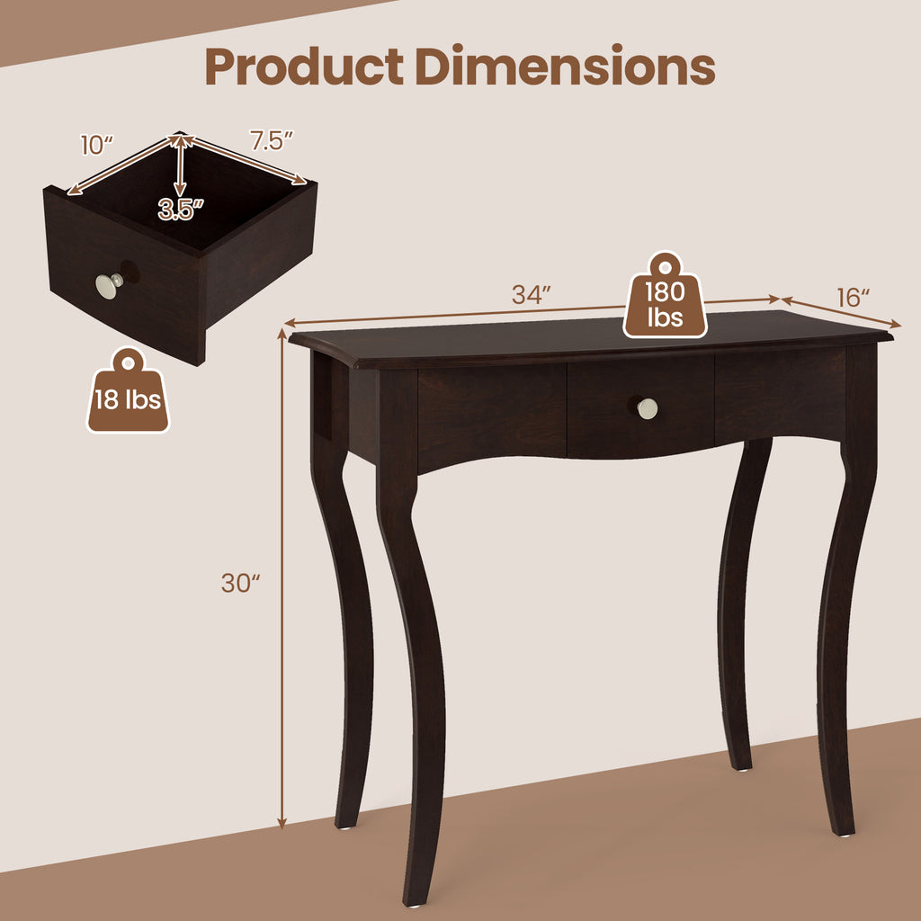 Console avec tiroir et cadre en bois massif – Espresso