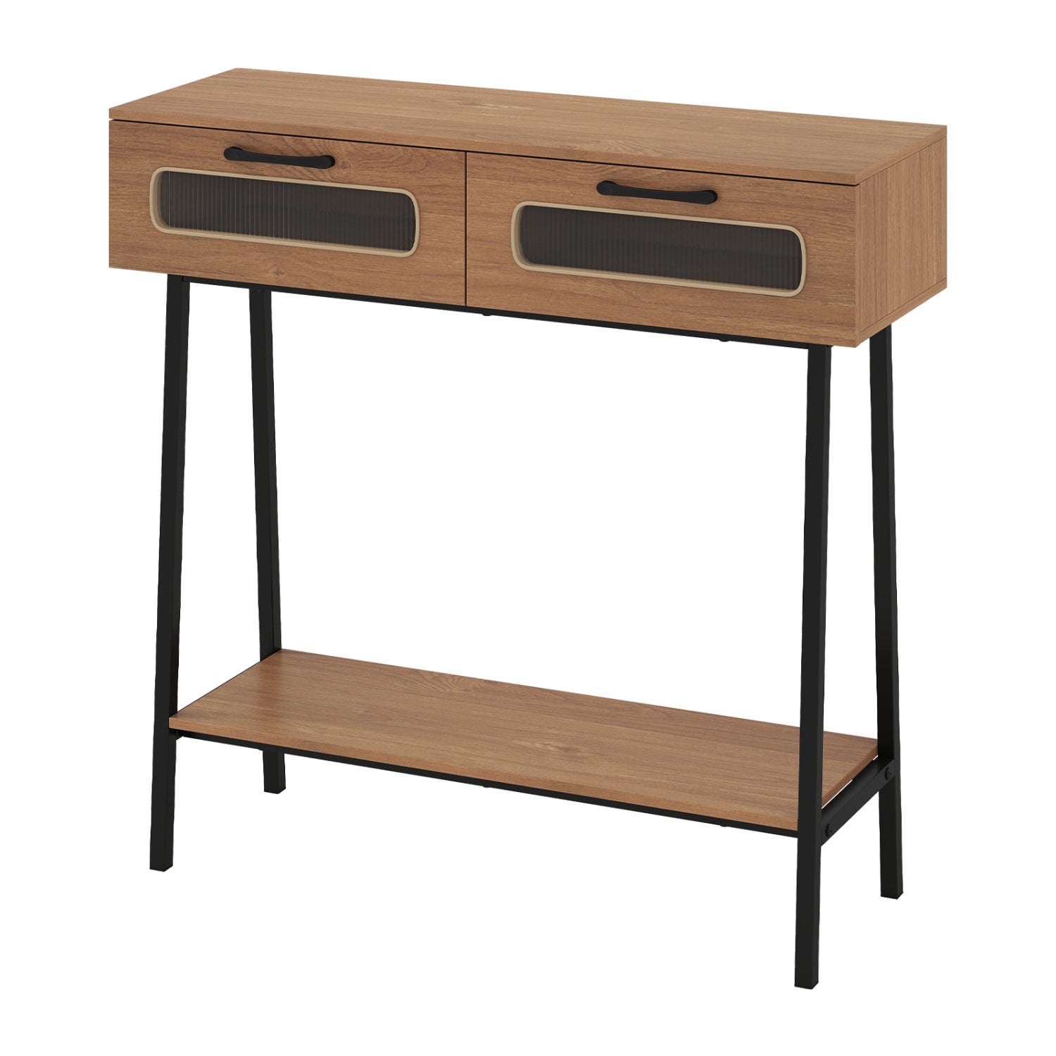 Console Table with LED Lights and Open Shelf for Hallway Entrance-Natural