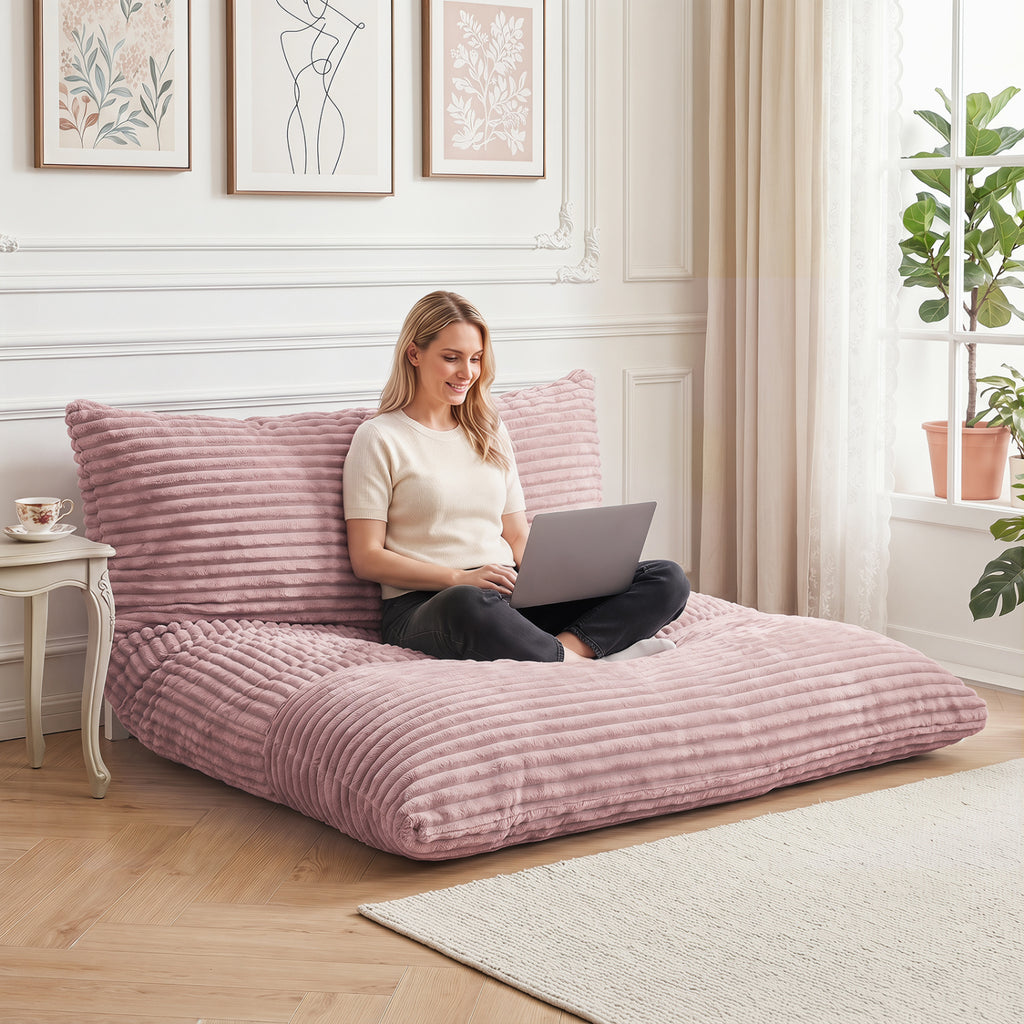 Convertible Bean Bag Floor Sofa with Machine-washable Corduroy Cover-Pink