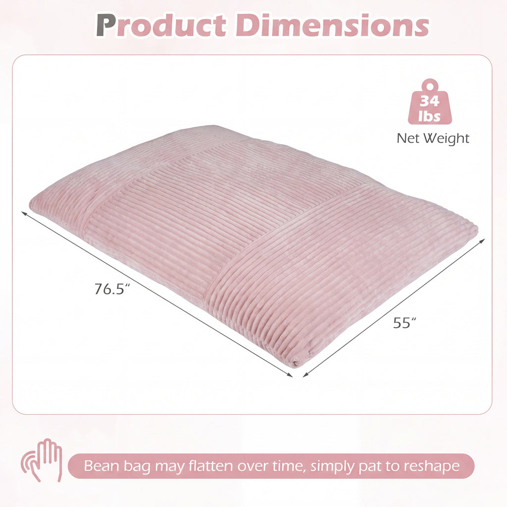 Convertible Bean Bag Floor Sofa with Machine-washable Corduroy Cover-Pink