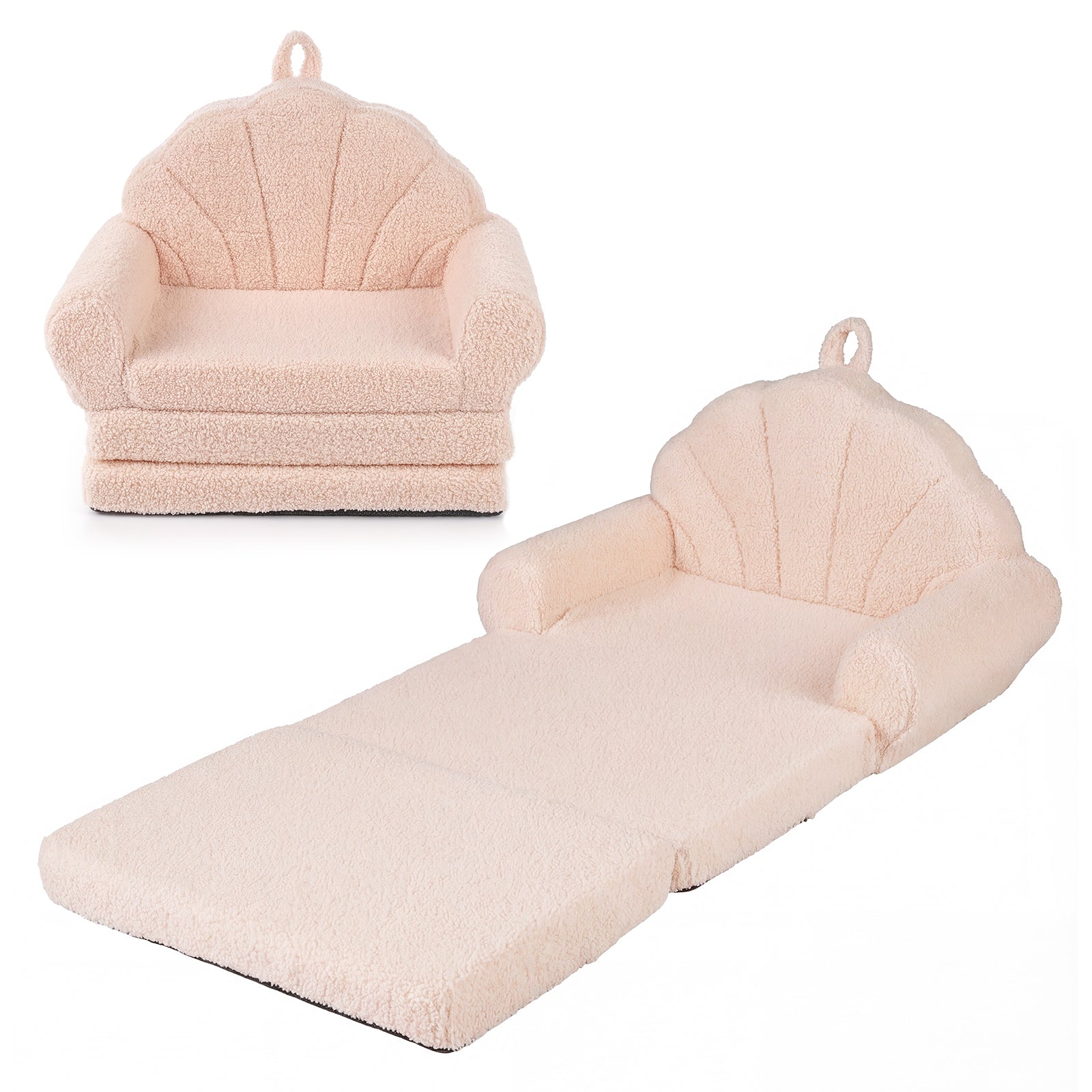 Convertible Kids Sofa 2-in-1 Fold out Toddler Couch Chair-Beige