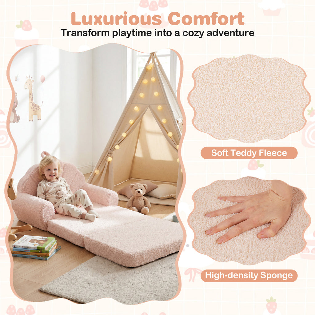 Convertible Kids Sofa 2-in-1 Fold out Toddler Couch Chair-Beige