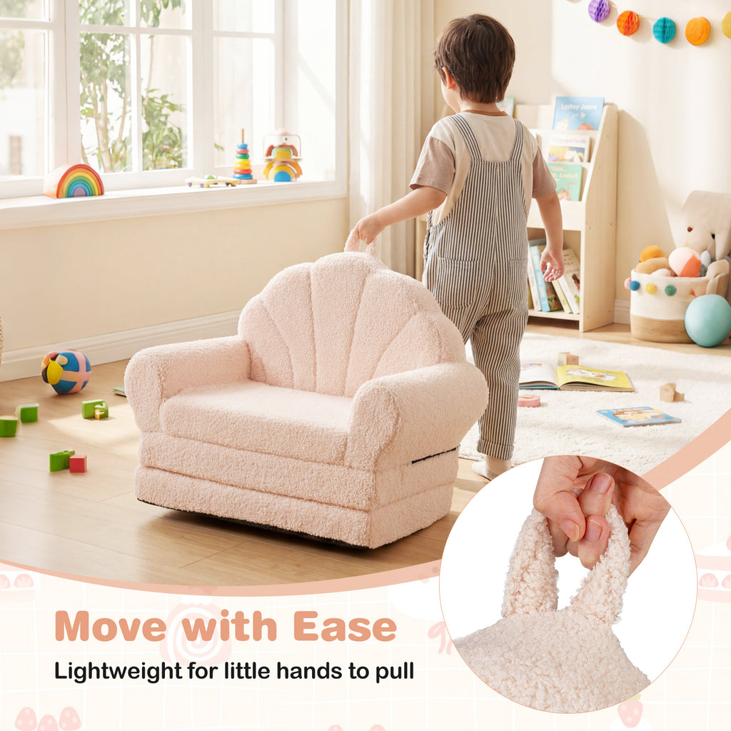 Convertible Kids Sofa 2-in-1 Fold out Toddler Couch Chair-Beige