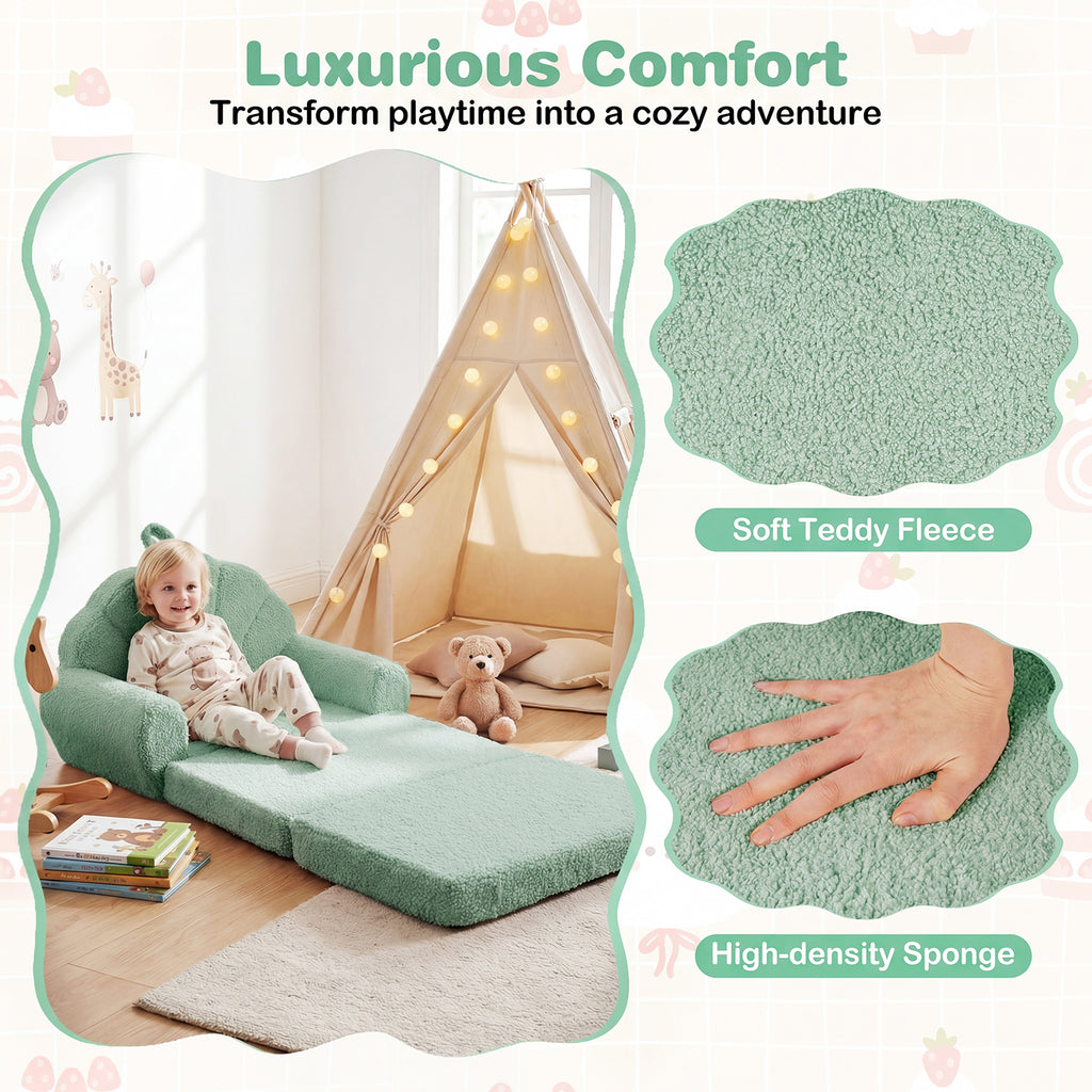 Convertible Kids Sofa 2-in-1 Fold out Toddler Couch Chair-Green