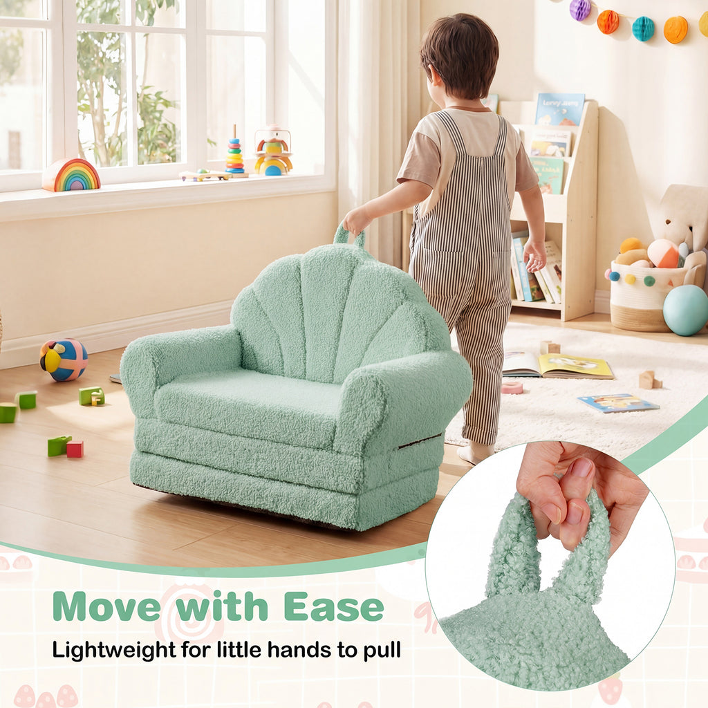 Convertible Kids Sofa 2-in-1 Fold out Toddler Couch Chair-Green