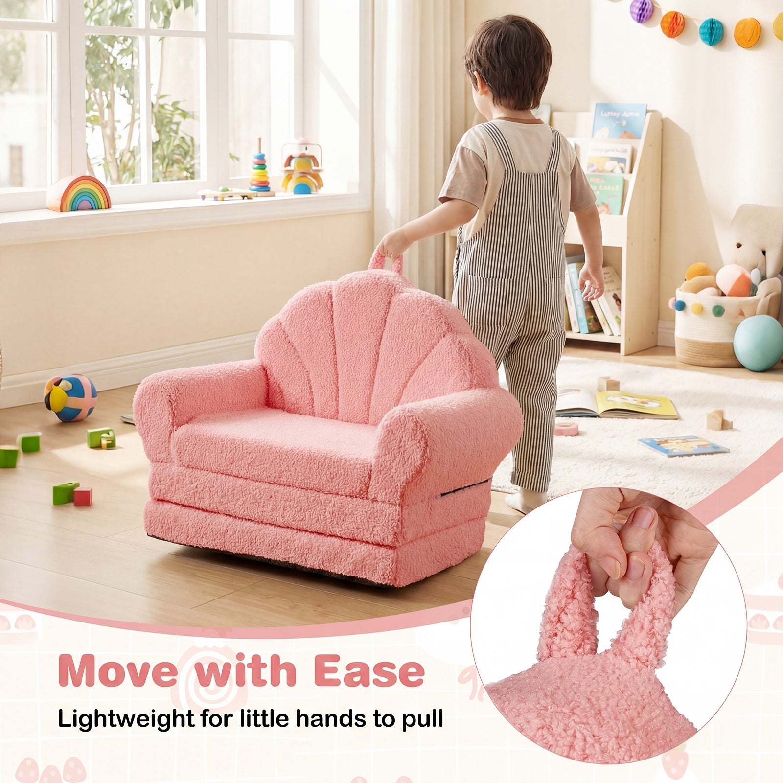 Convertible Kids Sofa 2-in-1 Fold out Toddler Couch Chair-Pink