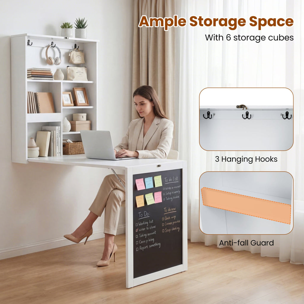 Convertible Wall Mounted Table with A Chalkboard-White
