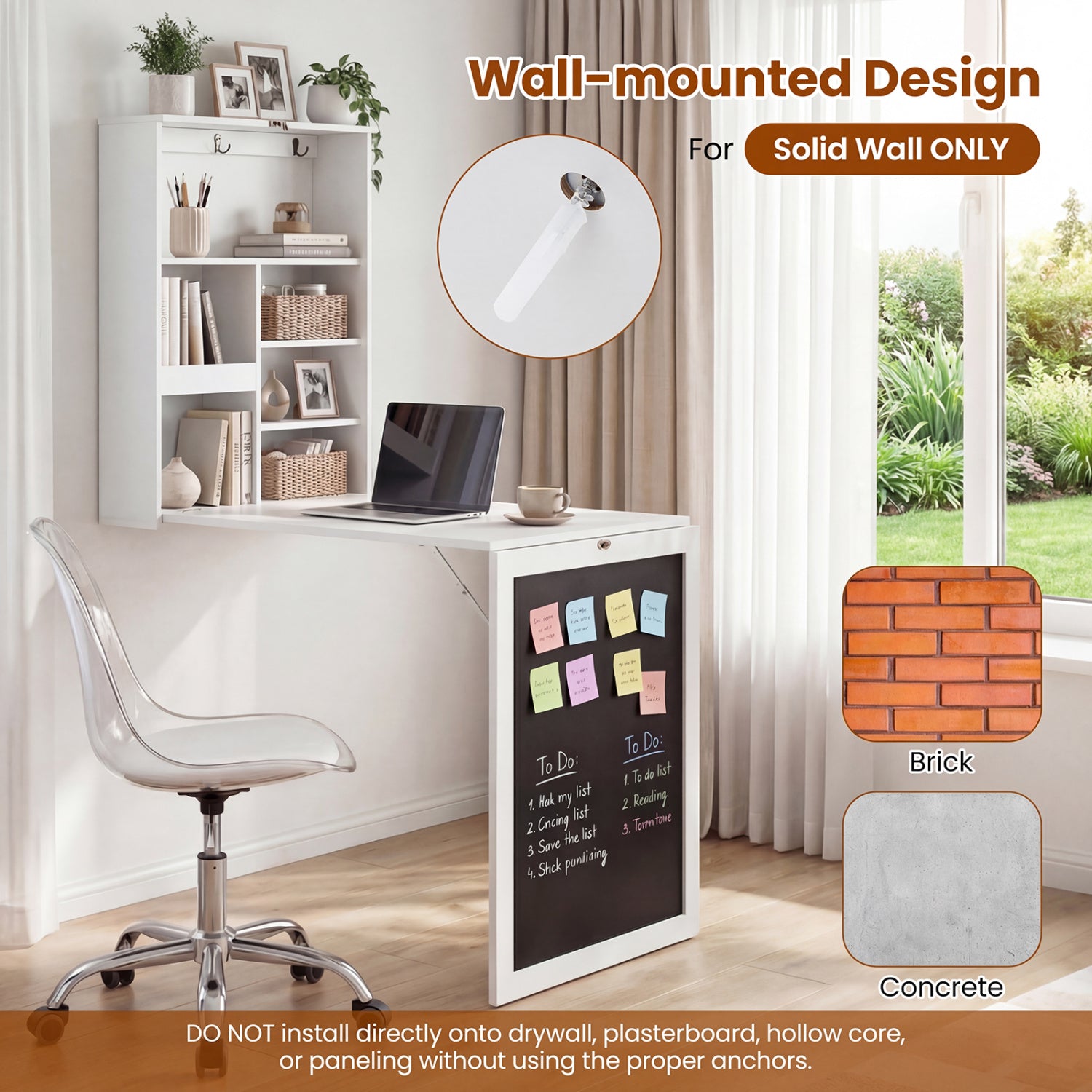 Convertible Wall Mounted Table with A Chalkboard-White