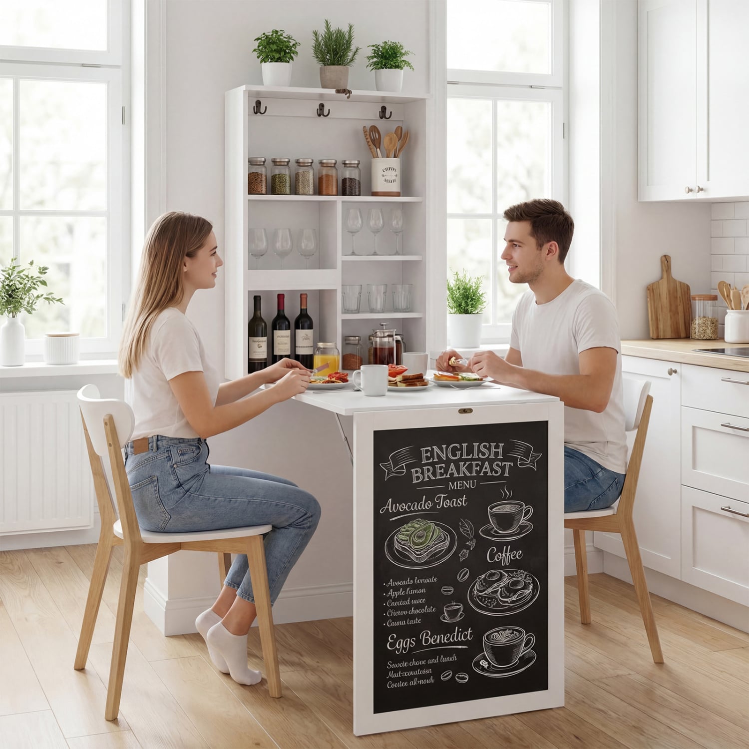 Convertible Wall Mounted Table with A Chalkboard-White