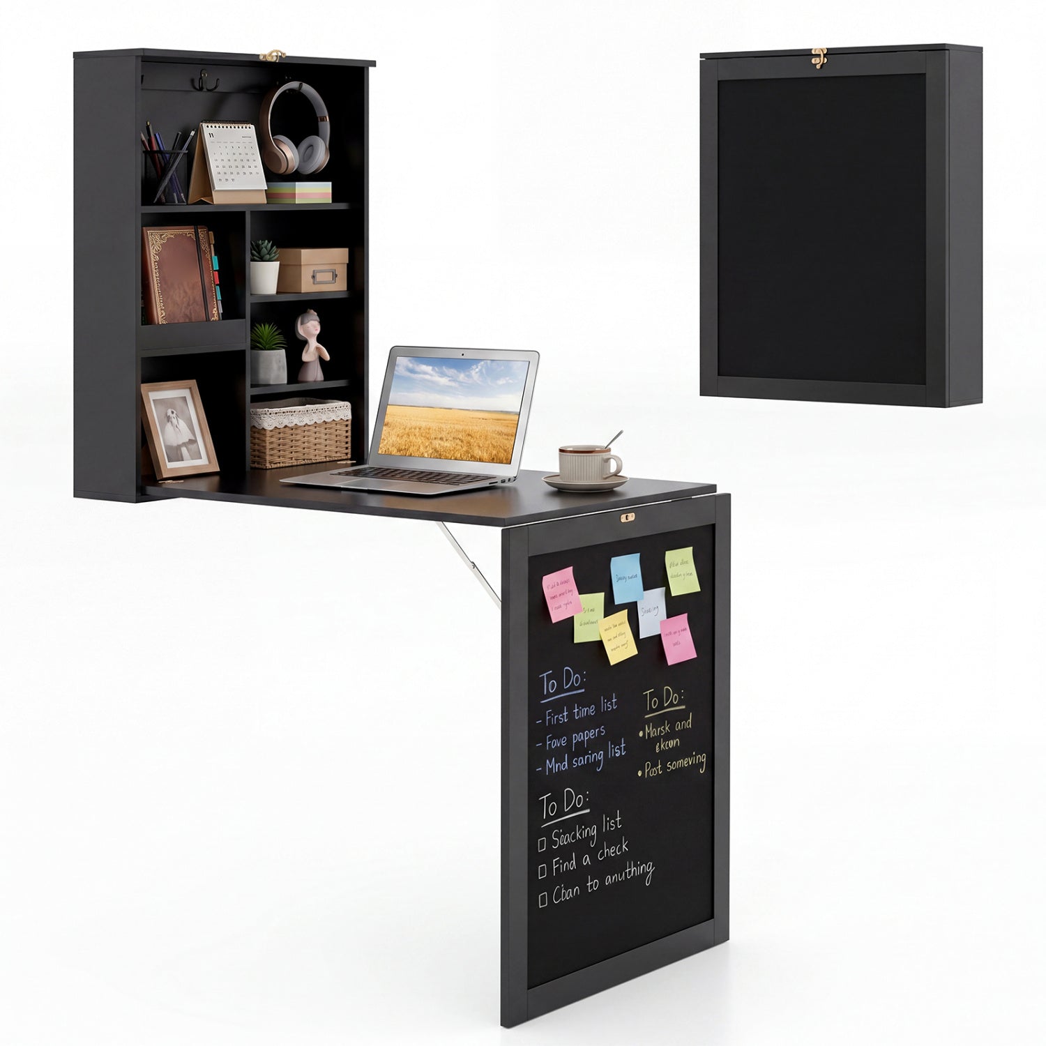 Convertible Wall Mounted Table with A Chalkboard-Black