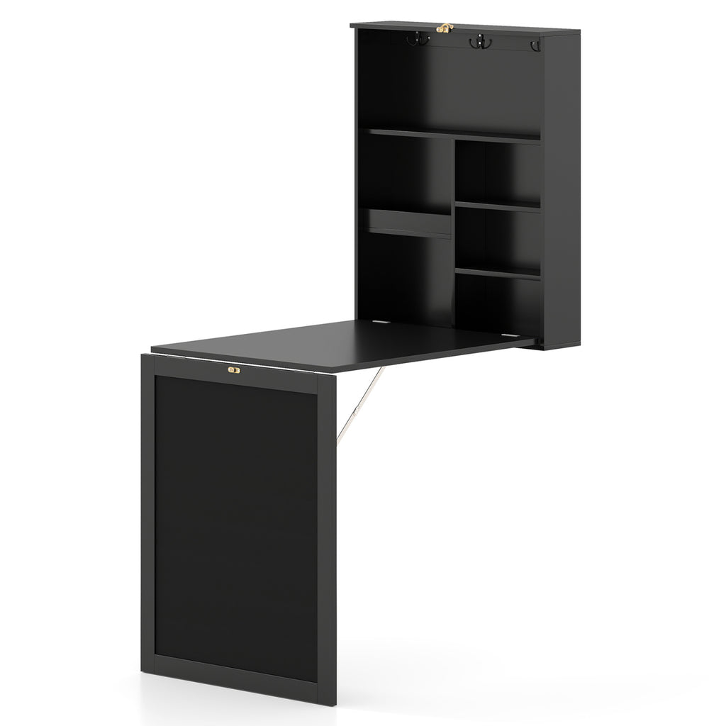 Convertible Wall Mounted Table with A Chalkboard-Black