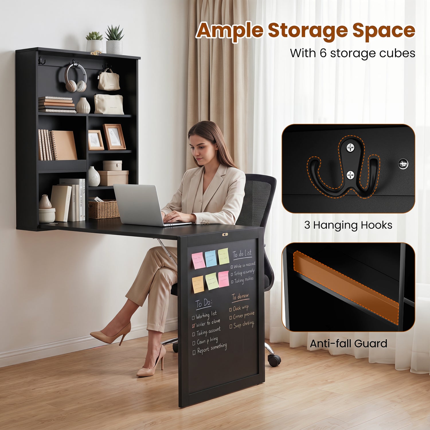 Convertible Wall Mounted Table with A Chalkboard-Black