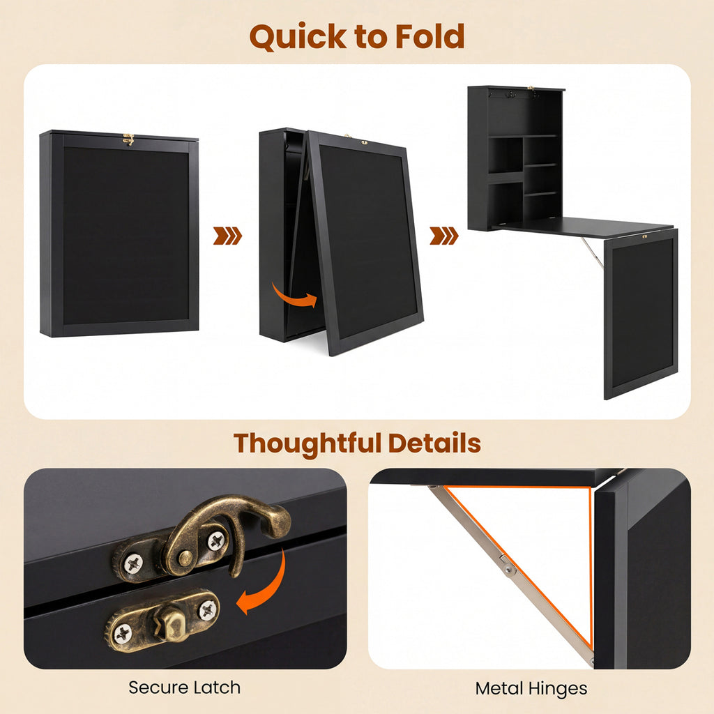 Convertible Wall Mounted Table with A Chalkboard-Black