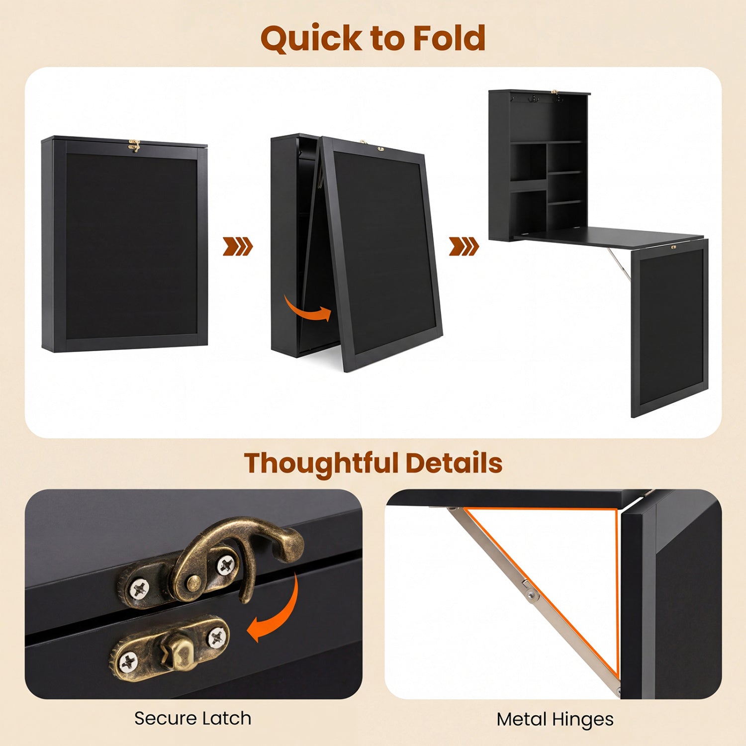 Convertible Wall Mounted Table with A Chalkboard-Black
