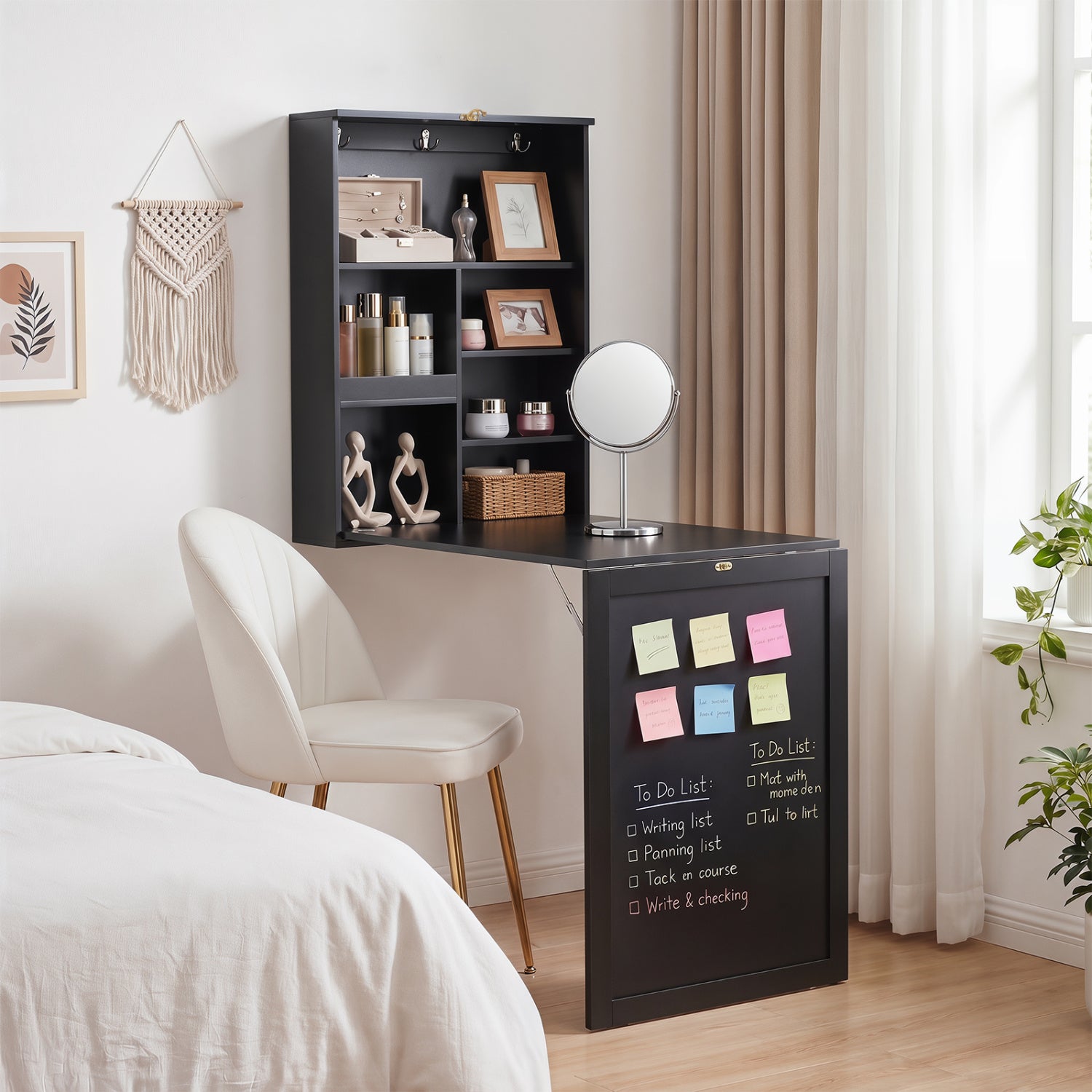 Convertible Wall Mounted Table with A Chalkboard-Black