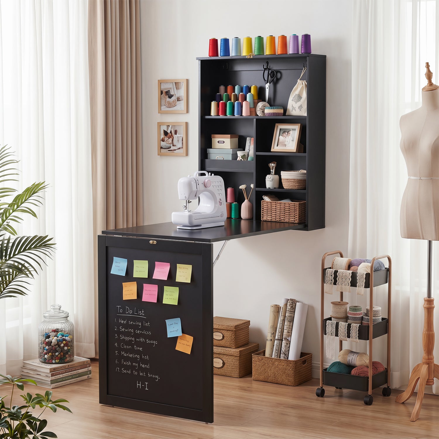 Convertible Wall Mounted Table with A Chalkboard-Black