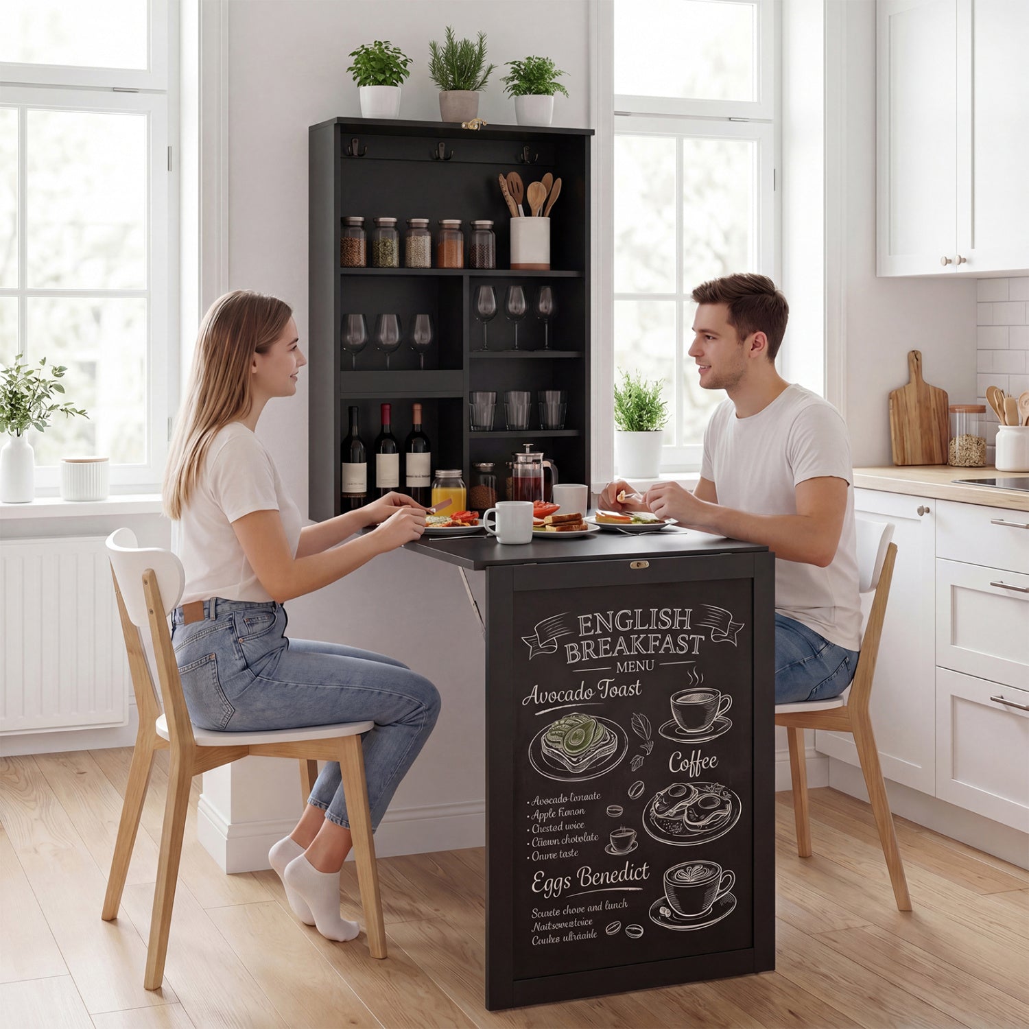 Convertible Wall Mounted Table with A Chalkboard-Black