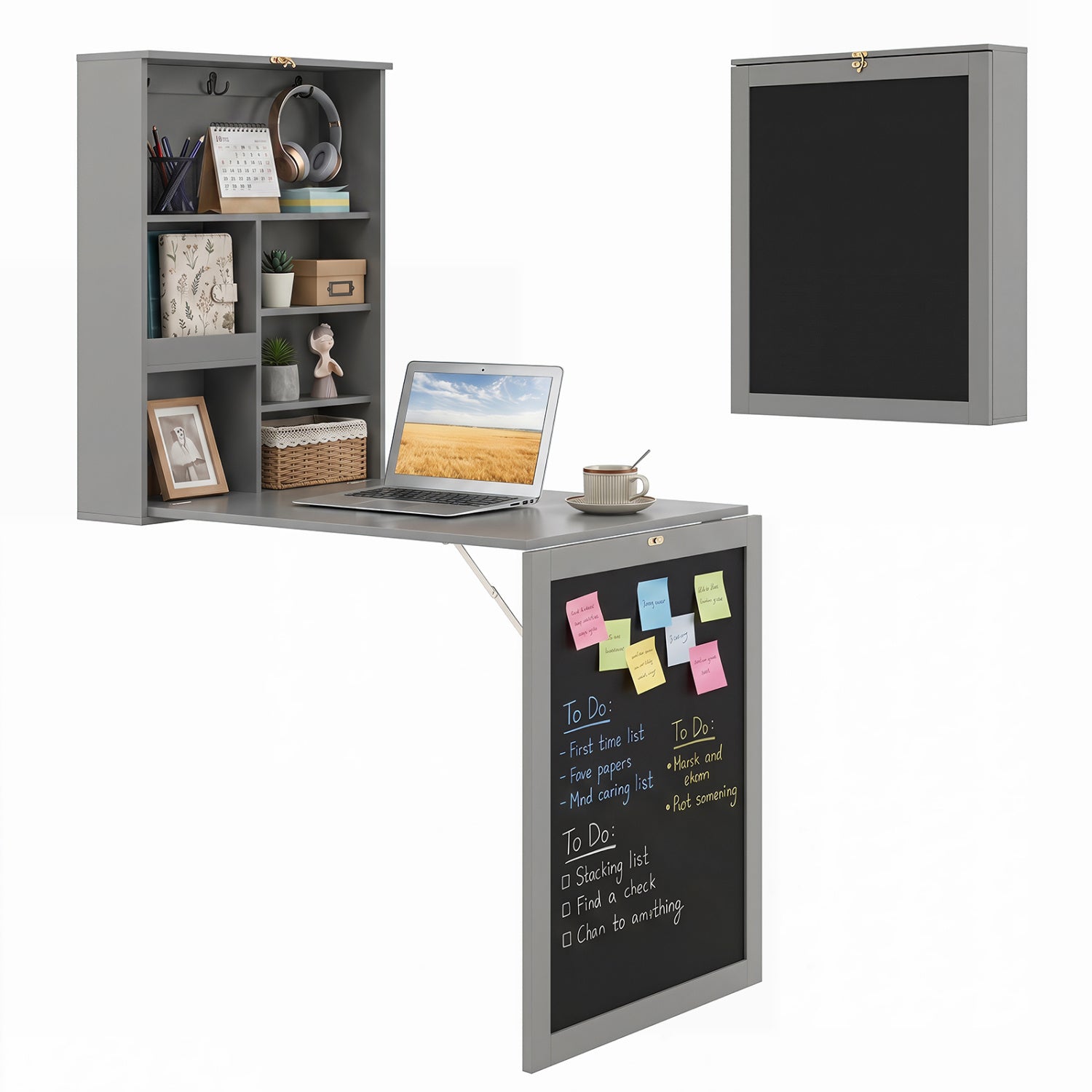 Convertible Wall Mounted Table with A Chalkboard-Gray