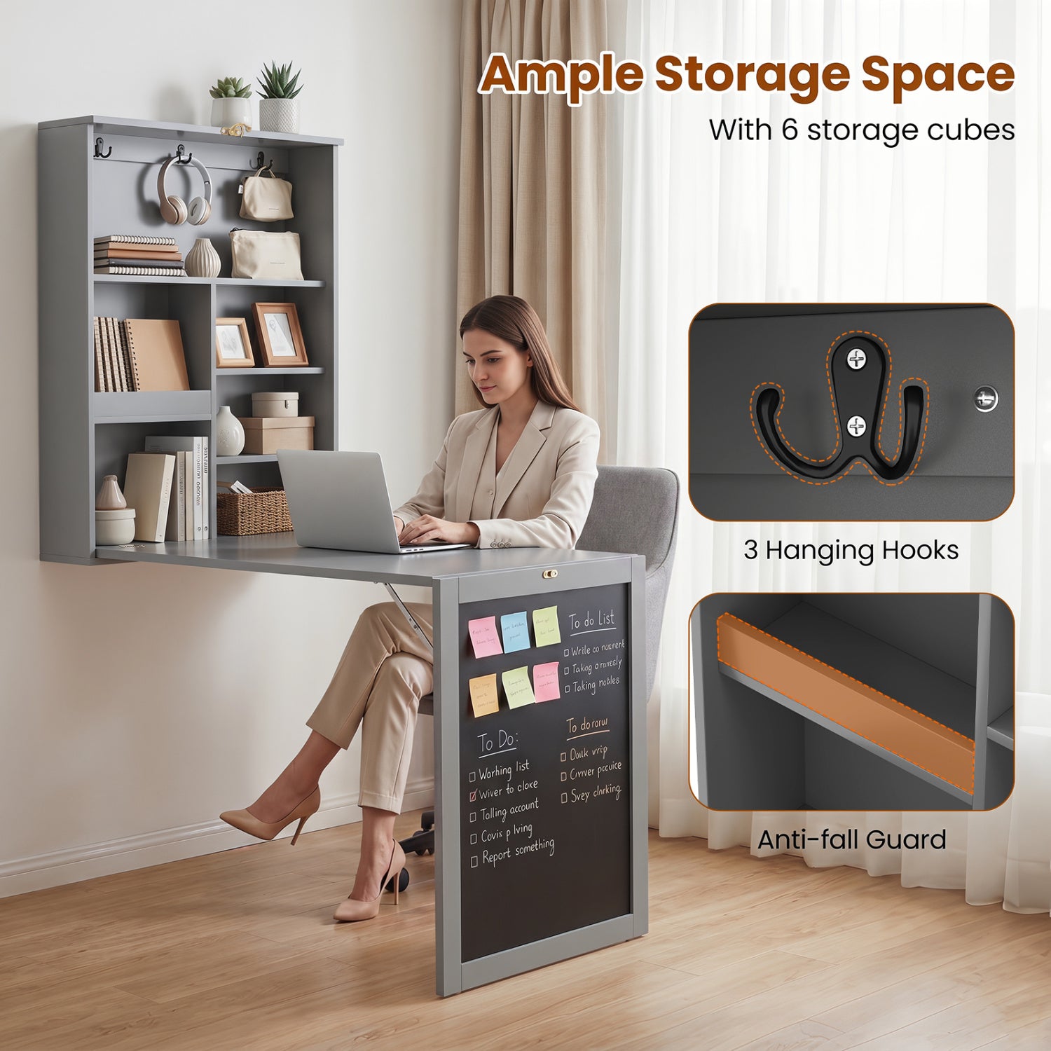 Convertible Wall Mounted Table with A Chalkboard-Gray