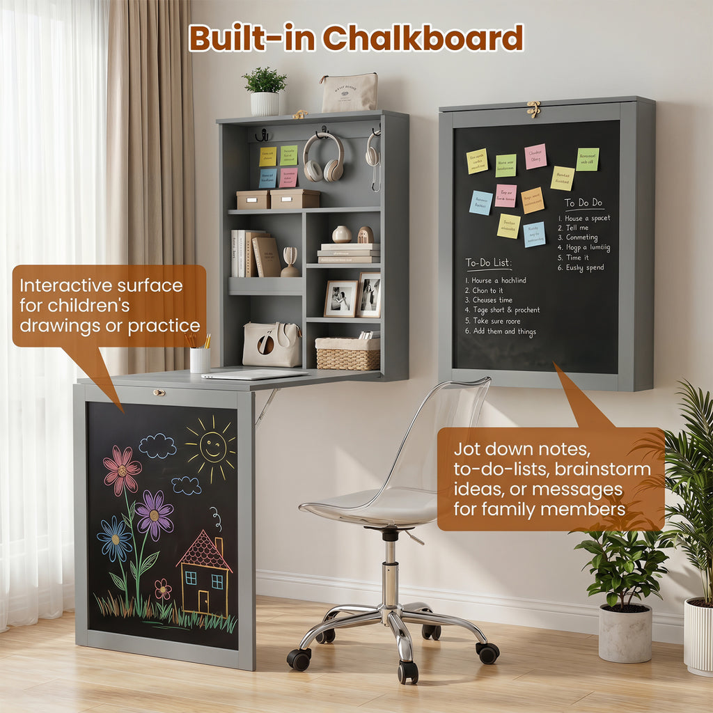 Convertible Wall Mounted Table with A Chalkboard-Gray