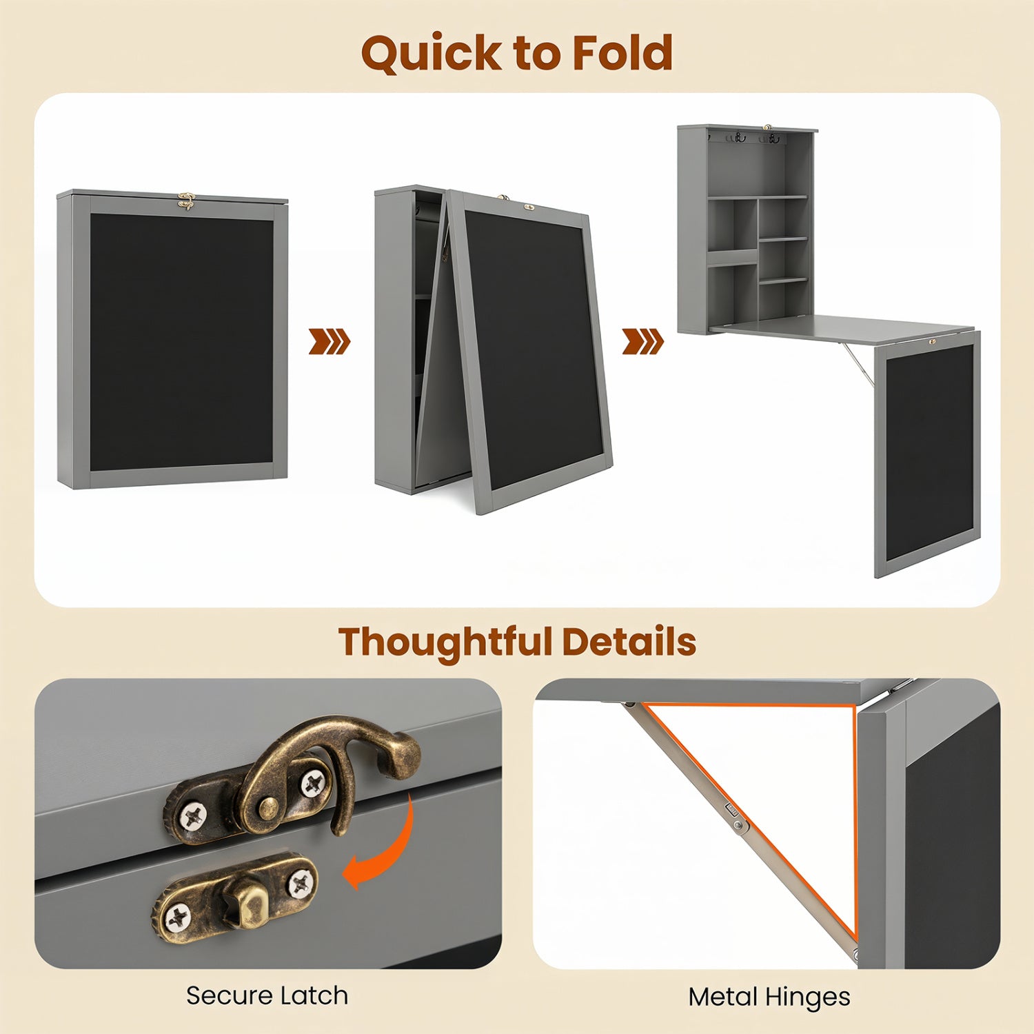 Convertible Wall Mounted Table with A Chalkboard-Gray