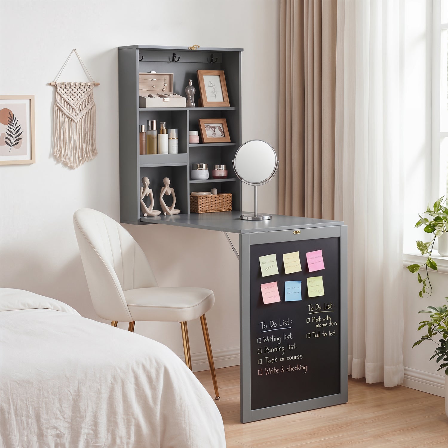 Convertible Wall Mounted Table with A Chalkboard-Gray