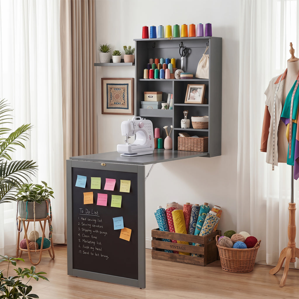 Convertible Wall Mounted Table with A Chalkboard-Gray