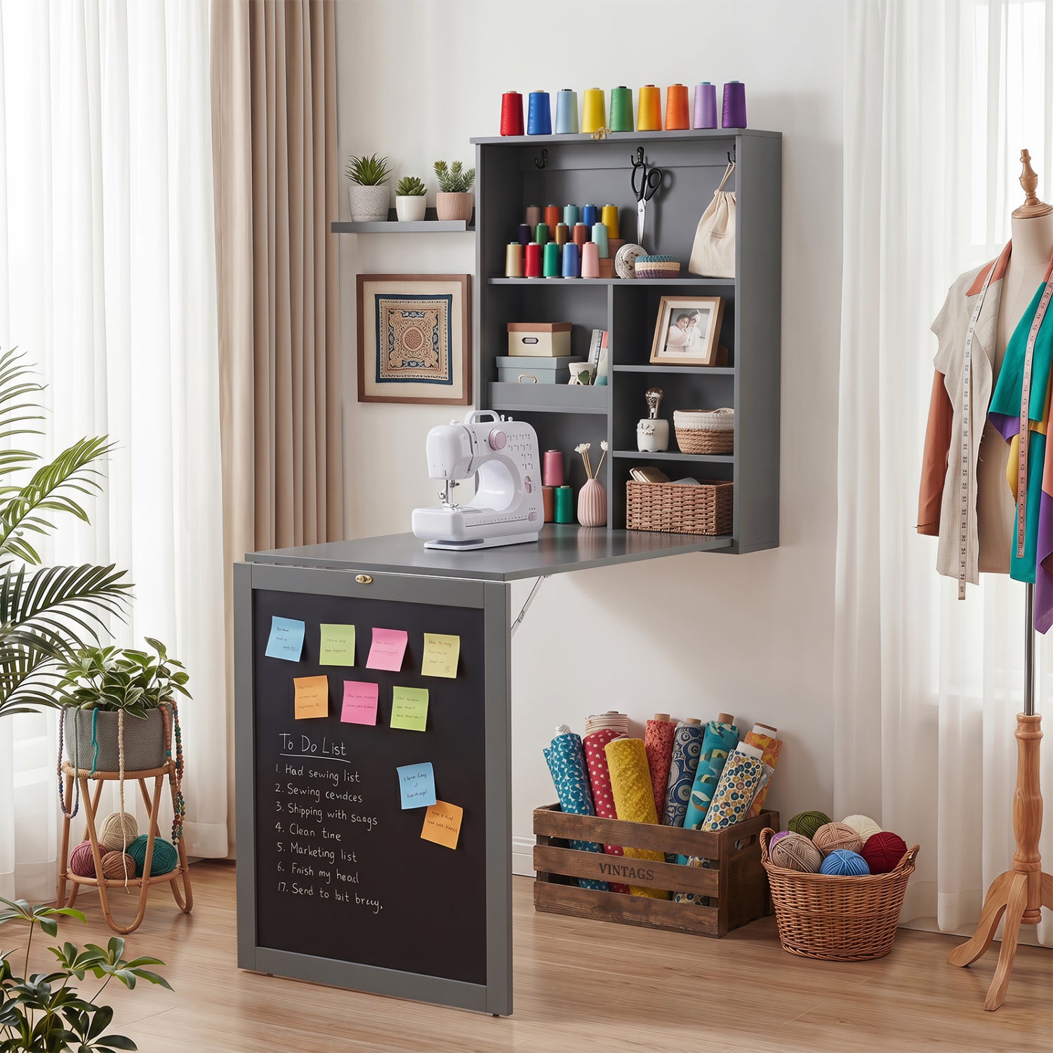 Convertible Wall Mounted Table with A Chalkboard-Gray