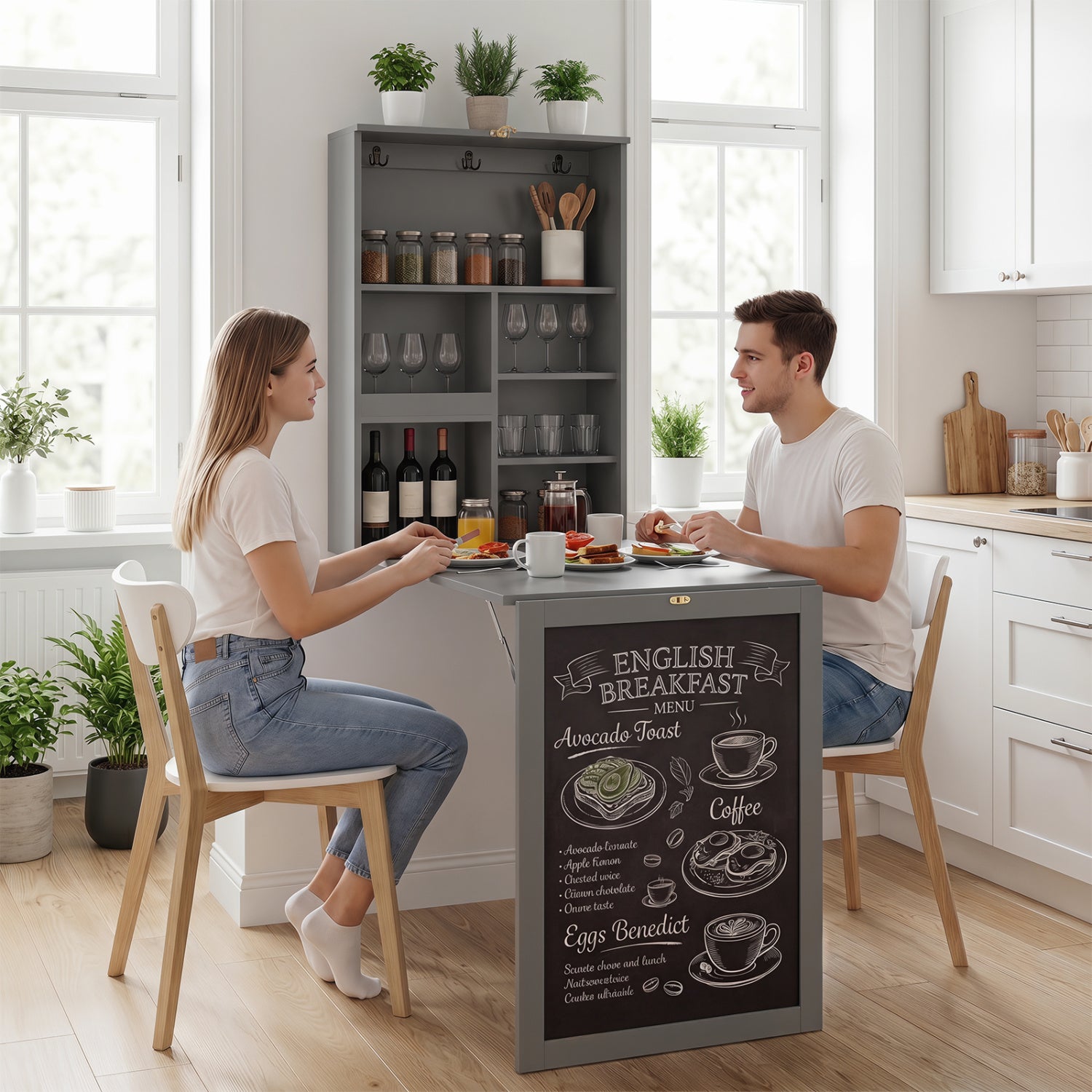 Convertible Wall Mounted Table with A Chalkboard-Gray