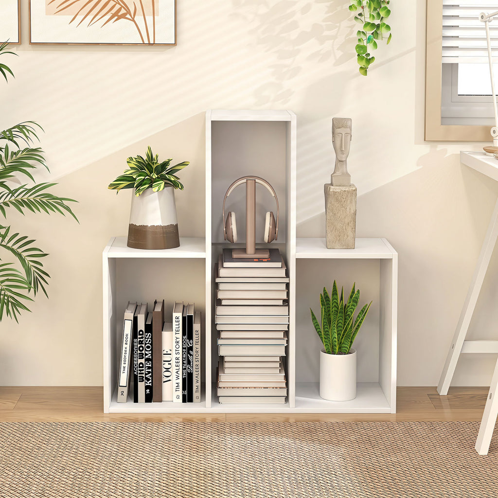 Convex Bookshelf with 3 Open Shelves & Anti-Toppling Device for Living Room-White