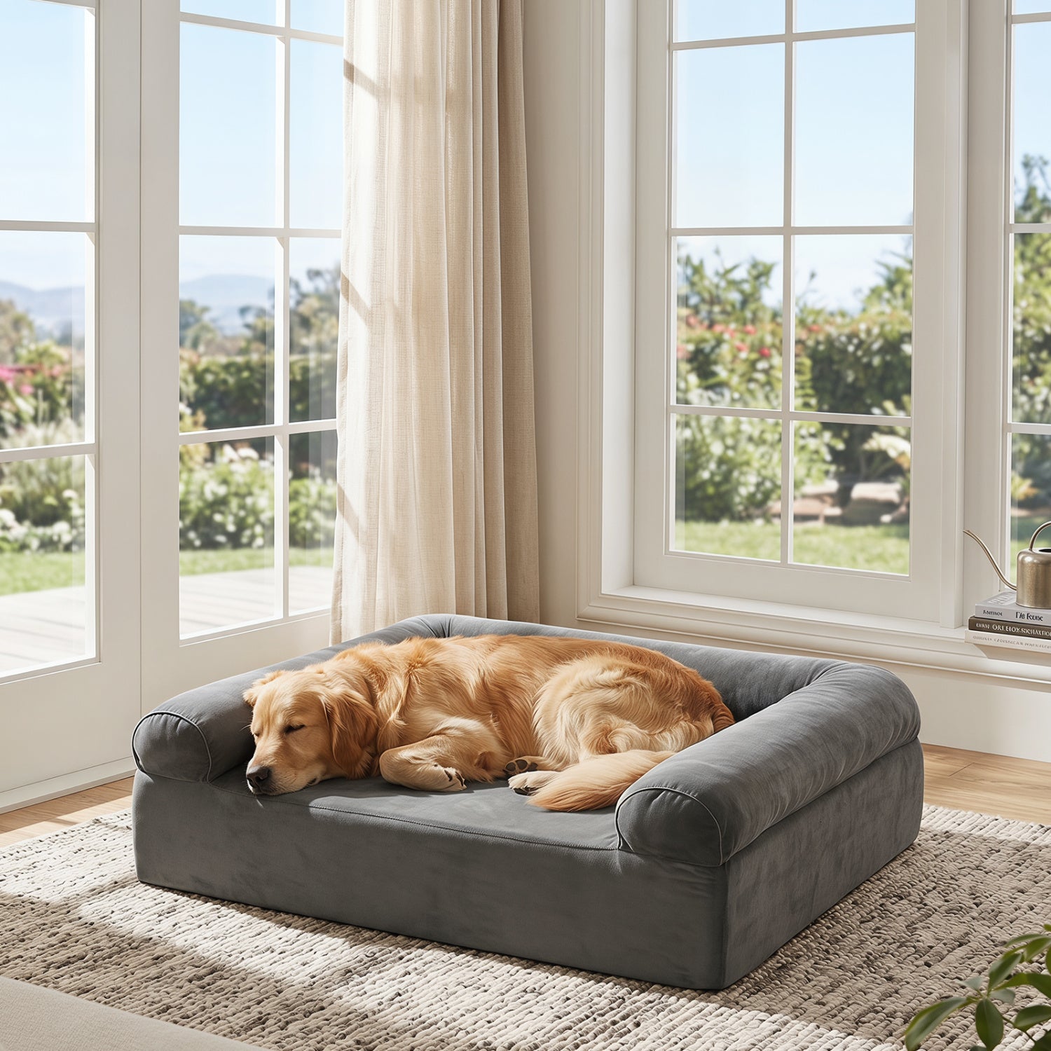 Cooling Gel Memory Foam Dog Bed for Medium Dogs with Washable Cover-Dark Gray