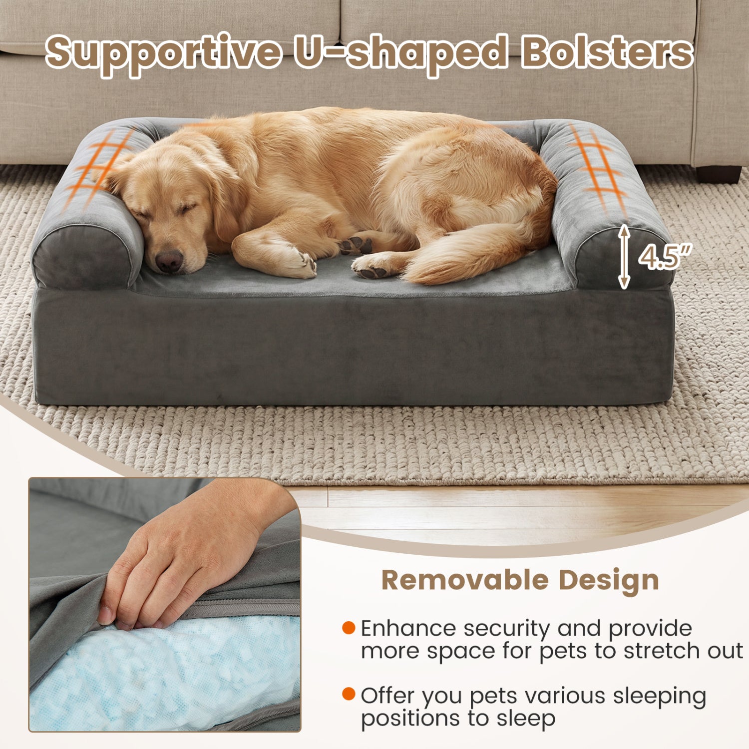 Cooling Gel Memory Foam Dog Bed for Medium Dogs with Washable Cover-Dark Gray