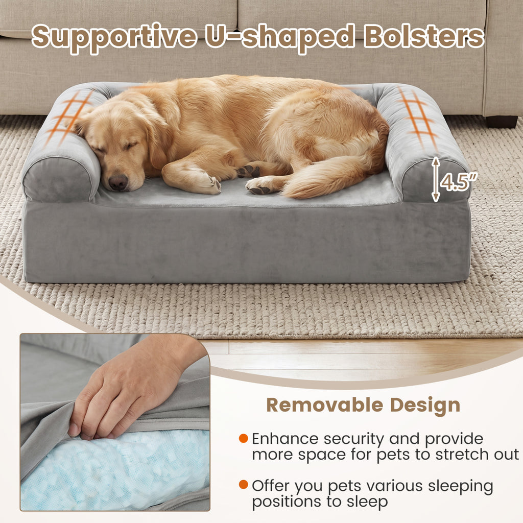 Cooling Gel Memory Foam Dog Bed for Medium Dogs with Washable Cover-Light Gray