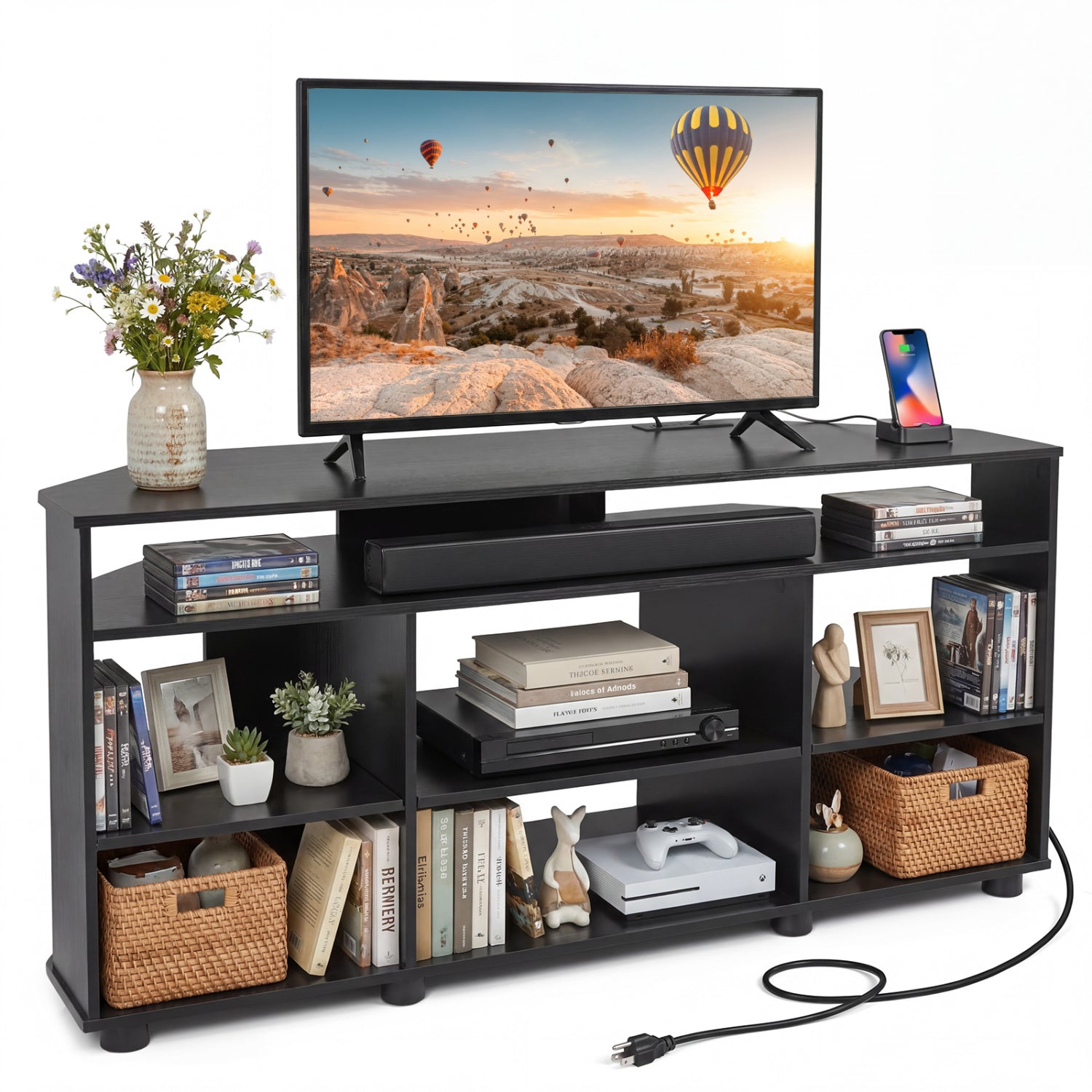 Corner Entertainment Center TV Stand for TVs up to 55 Inch-Black