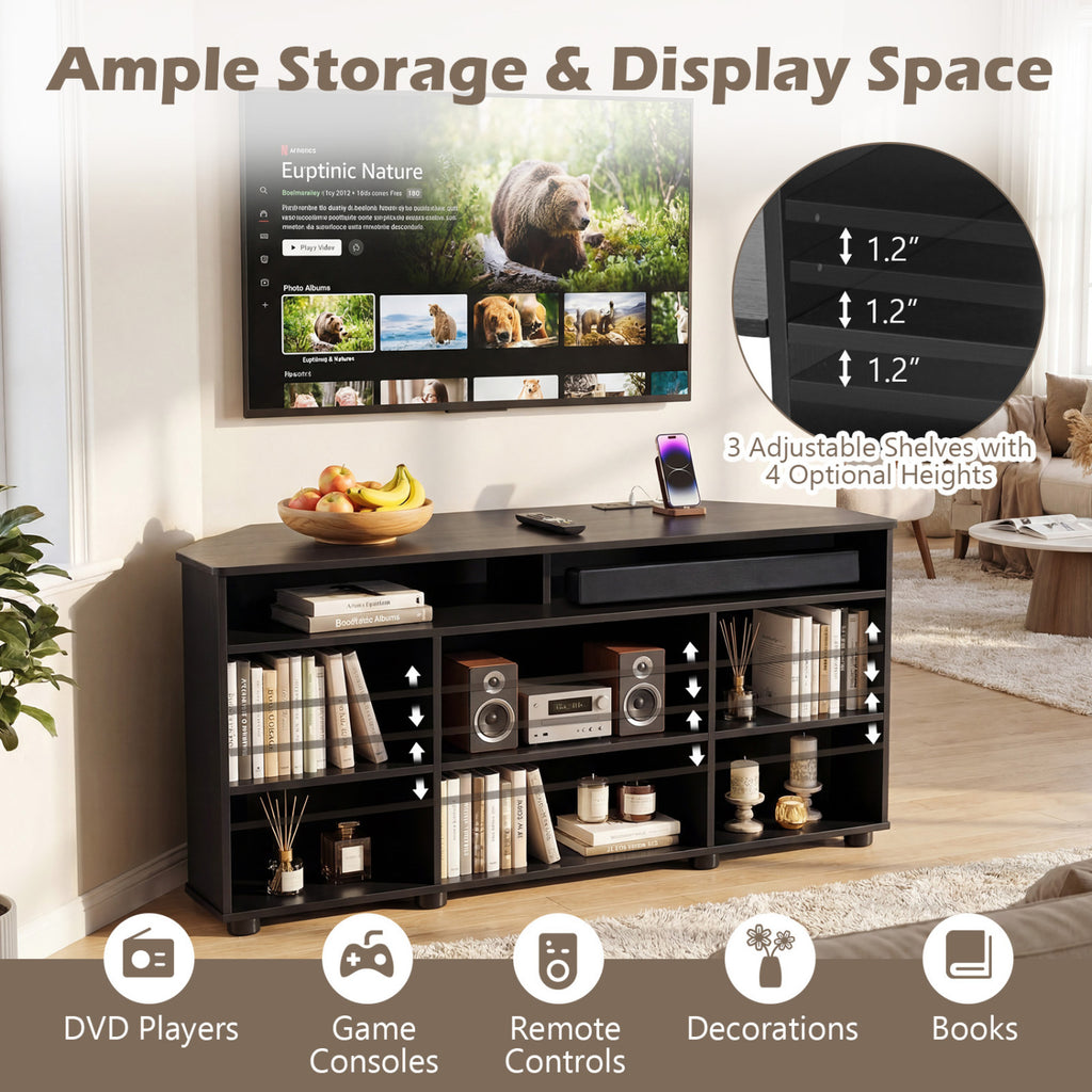 Corner Entertainment Center TV Stand for TVs up to 55 Inch-Black