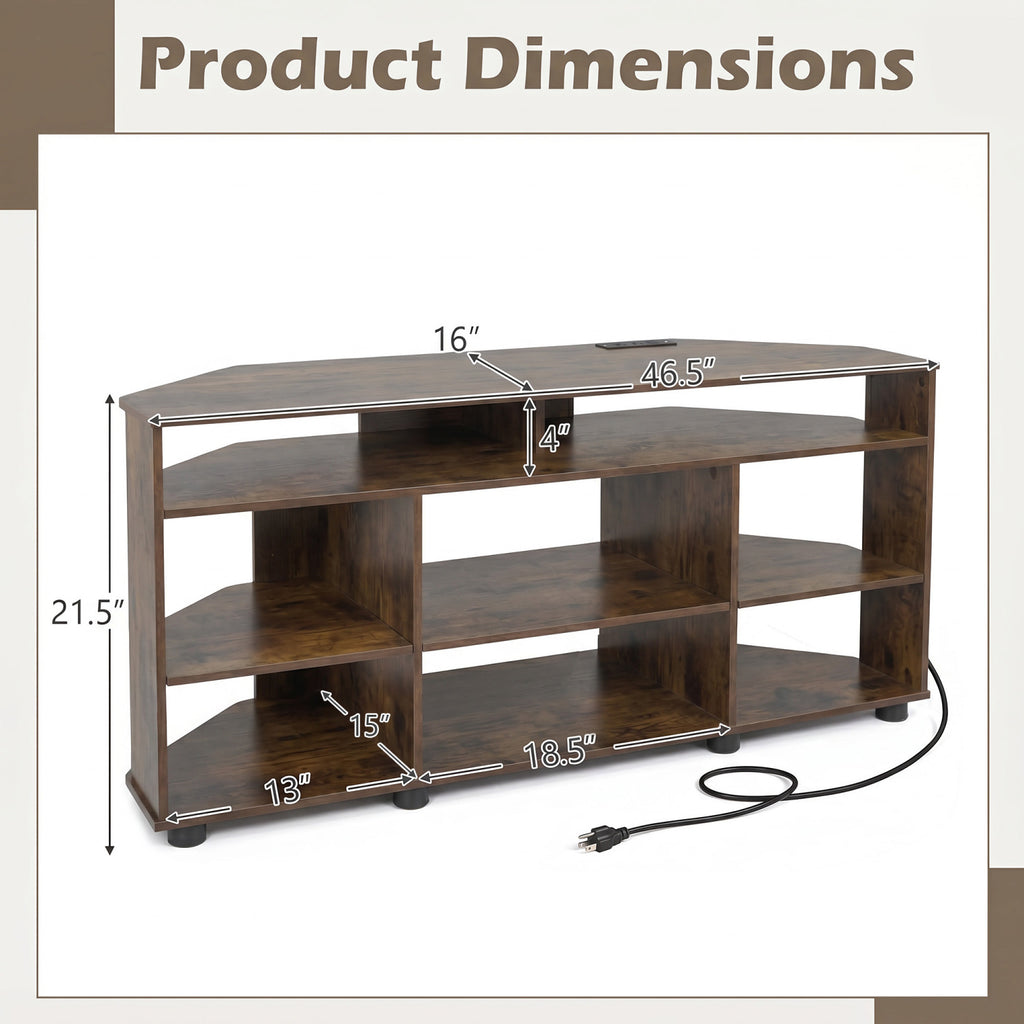 Corner Entertainment Center TV Stand for TVs up to 55 Inch-Rustic Brown