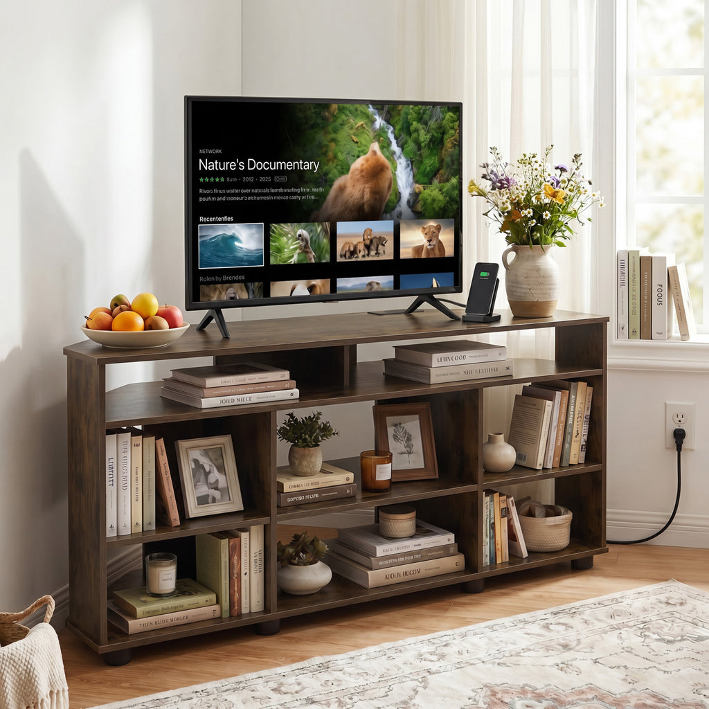 Corner Entertainment Center TV Stand for TVs up to 55 Inch-Rustic Brown