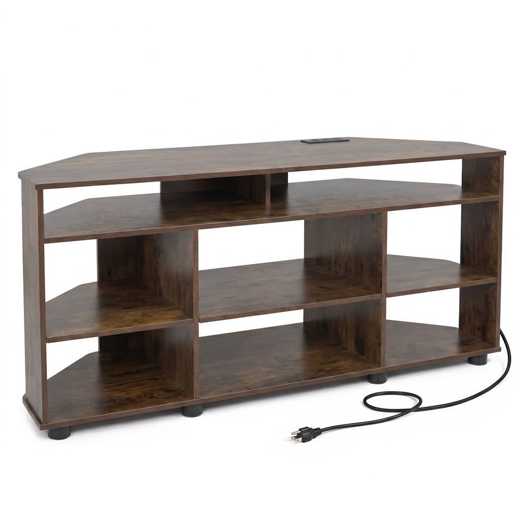 Corner Entertainment Center TV Stand for TVs up to 55 Inch-Rustic Brown