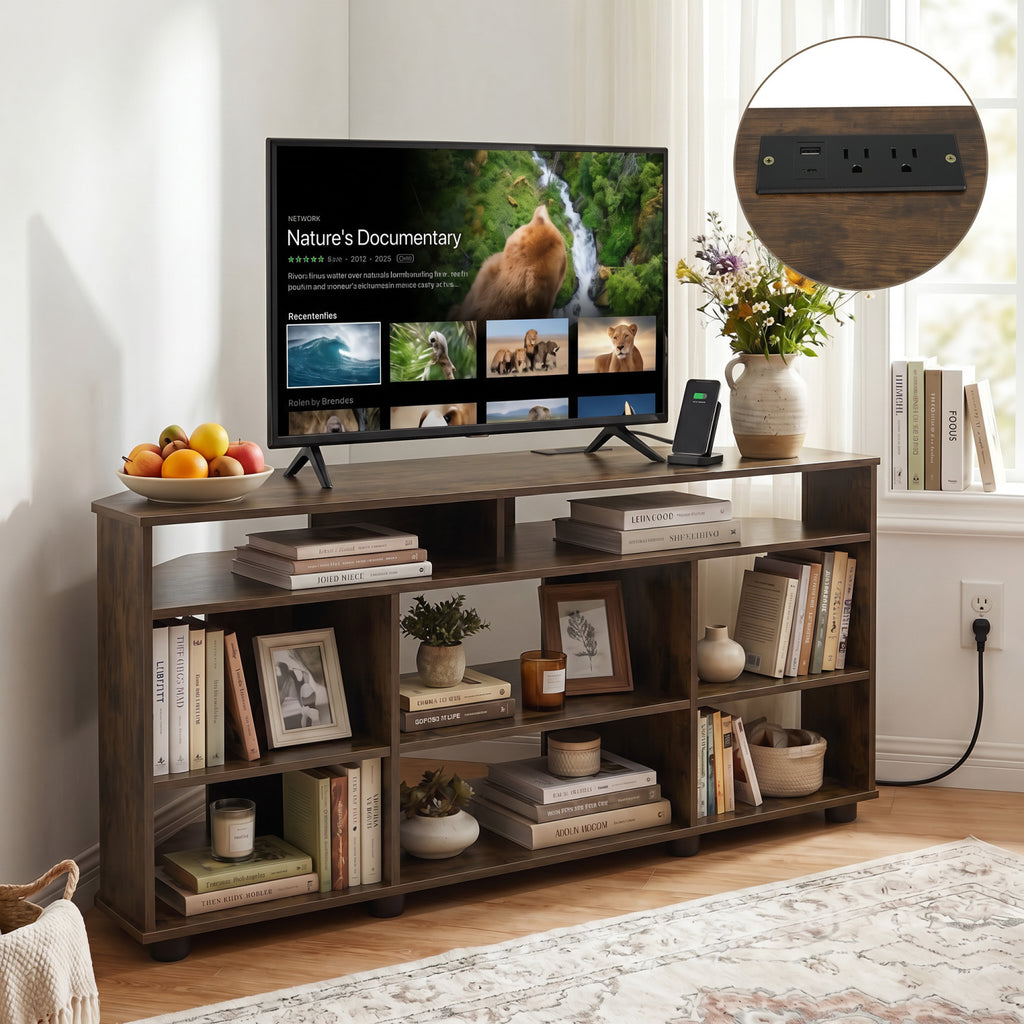 Corner Entertainment Center TV Stand for TVs up to 55 Inch-Rustic Brown