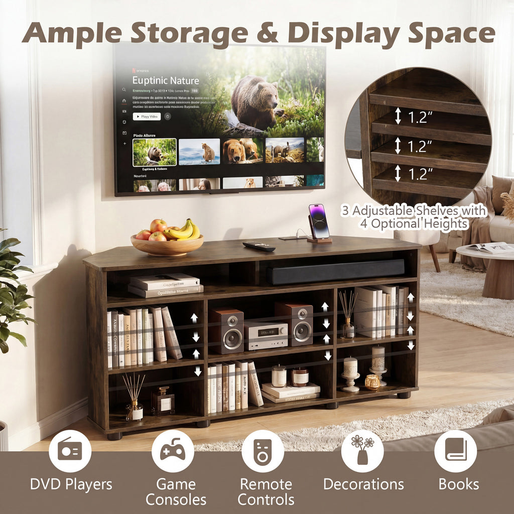 Corner Entertainment Center TV Stand for TVs up to 55 Inch-Rustic Brown