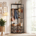 Corner Hall Tree Freestanding Coat Rack with Storage Shelves Removable Hooks-Brown