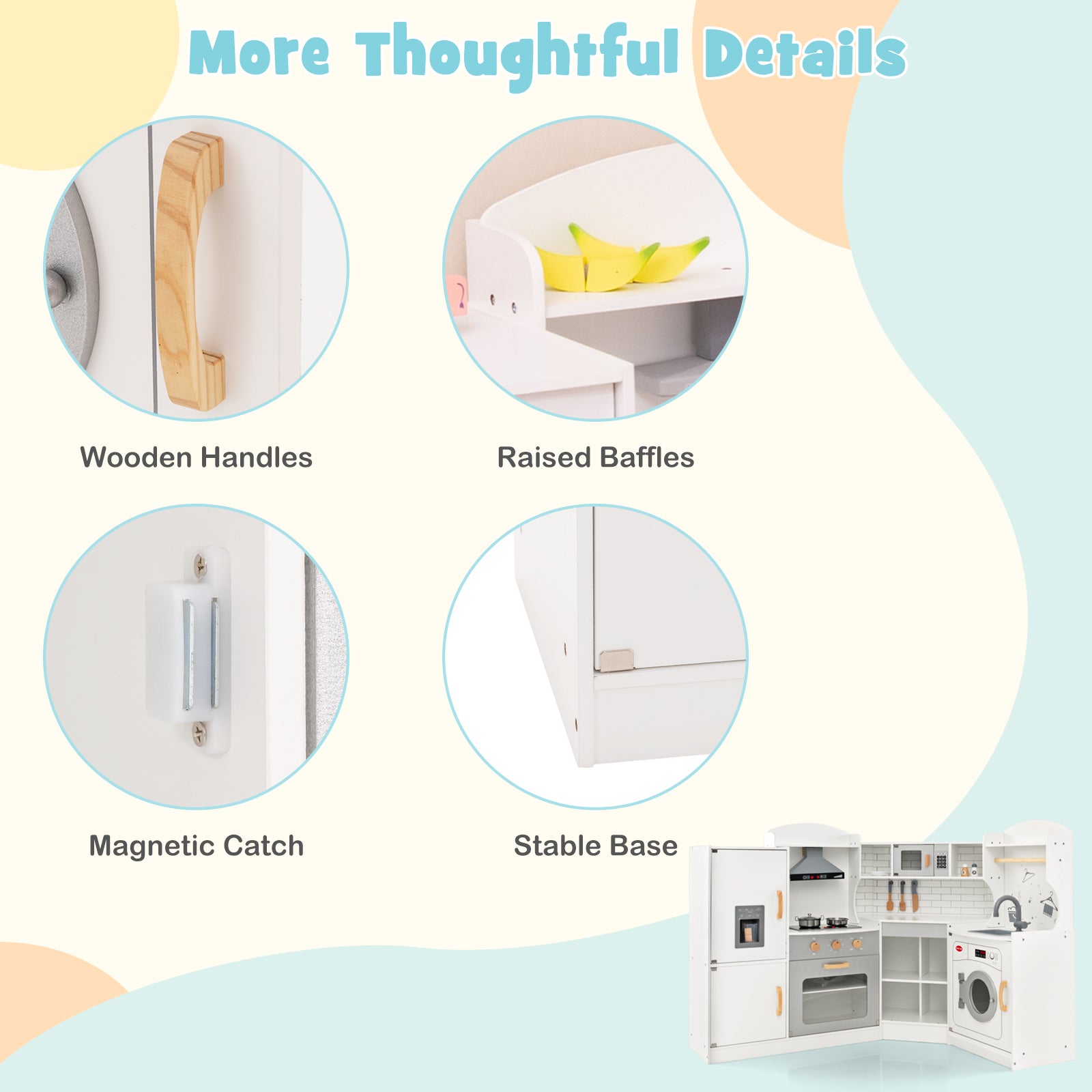 Corner Kids Play Kitchen with Washing Machine and Ice Maker Gift for Boys Girls-White